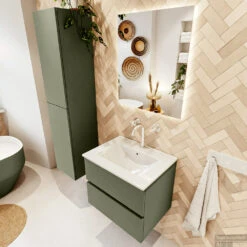 MONDIAZ VICA 60cm Badmeubel Onderkast Army 2 Lades. Wastafel DENIA Midden 1 Kraangat, Kleur Glanzend Wit. -Geberiter Meubels Geschaft badkamermeubel vica army denia talc set2 0002