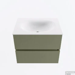 MONDIAZ VICA 60cm Badmeubel Onderkast Army 2 Lades. Wastafel MOON Midden Zonder Kraangat, Kleur Talc.