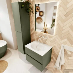 MONDIAZ VICA 60cm Badmeubel Onderkast Army 2 Lades. Wastafel MOON Midden Zonder Kraangat, Kleur Talc. -Geberiter Meubels Geschaft badkamermeubel vica army moon talc set2 0003