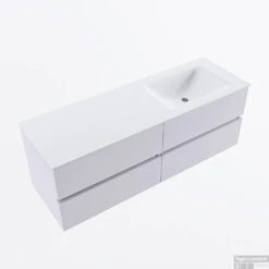 MONDIAZ VICA 140cm Badmeubel Onderkast Cale 4 Lades. Wastafel CLOUD Rechts 1 Kraangat, Kleur Talc. -Geberiter Meubels Geschaft badkamermeubel vica cale cloud talc google2 0067