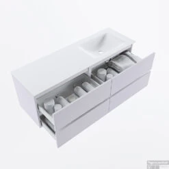 MONDIAZ VICA 140cm Badmeubel Onderkast Cale 4 Lades. Wastafel CLOUD Rechts 1 Kraangat, Kleur Talc. -Geberiter Meubels Geschaft badkamermeubel vica cale cloud talc google3 0067