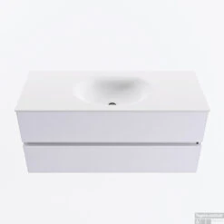 MONDIAZ VICA 110cm Badmeubel Onderkast Cale 2 Lades. Wastafel MOON Midden 1 Kraangat, Kleur Talc.