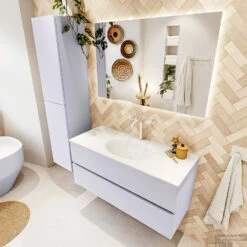 MONDIAZ VICA 110cm Badmeubel Onderkast Cale 2 Lades. Wastafel MOON Midden 1 Kraangat, Kleur Talc. -Geberiter Meubels Geschaft badkamermeubel vica cale moon talc set2 0016