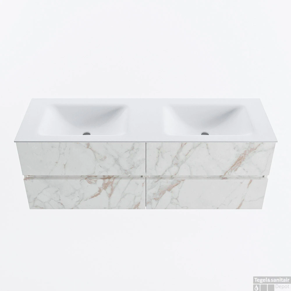 MONDIAZ VICA 140cm Badmeubel Onderkast Carrara 4 Lades. Wastafel CLOUD Dubbel 2 Kraangaten, Kleur Talc. 3 MONDIAZ VICA 140cm Badmeubel Onderkast Carrara 4 Lades. Wastafel CLOUD Dubbel 2 Kraangaten, Kleur Talc.