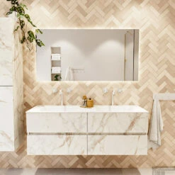 MONDIAZ VICA 140cm Badmeubel Onderkast Carrara 4 Lades. Wastafel CLOUD Dubbel 2 Kraangaten, Kleur Talc. 13 MONDIAZ VICA 140cm Badmeubel Onderkast Carrara 4 Lades. Wastafel CLOUD Dubbel 2 Kraangaten, Kleur Talc. -Geberiter Meubels Geschaft badkamermeubel vica carrara cloud talc set1 0068