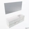 MONDIAZ VICA 140cm Badmeubel Onderkast Carrara 4 Lades. Wastafel Moon Rechts Zonder Kraangat, Kleur Talc Met Spiegel LED.