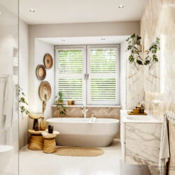 MONDIAZ VICA 140cm Badmeubel Onderkast Carrara 4 Lades. Wastafel Moon Rechts Zonder Kraangat, Kleur Talc Met Spiegel LED. -Geberiter Meubels Geschaft badkamermeubel vica carrara moon talc set3 0070