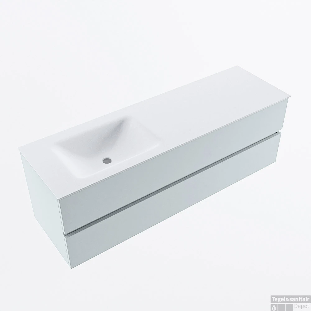 MONDIAZ VICA 150cm Badmeubel Onderkast Clay 2 Lades. Wastafel CLOUD Links 1 Kraangat, Kleur Talc. 6 MONDIAZ VICA 150cm Badmeubel Onderkast Clay 2 Lades. Wastafel CLOUD Links 1 Kraangat, Kleur Talc. - Afbeelding 4