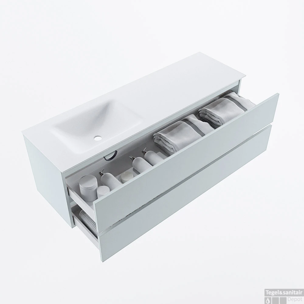 MONDIAZ VICA 150cm Badmeubel Onderkast Clay 2 Lades. Wastafel CLOUD Links 1 Kraangat, Kleur Talc. 4 MONDIAZ VICA 150cm Badmeubel Onderkast Clay 2 Lades. Wastafel CLOUD Links 1 Kraangat, Kleur Talc. - Afbeelding 2