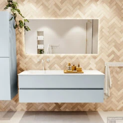 MONDIAZ VICA 150cm Badmeubel Onderkast Clay 2 Lades. Wastafel CLOUD Links 1 Kraangat, Kleur Talc. 13 MONDIAZ VICA 150cm Badmeubel Onderkast Clay 2 Lades. Wastafel CLOUD Links 1 Kraangat, Kleur Talc. -Geberiter Meubels Geschaft badkamermeubel vica clay cloud talc set1 0047