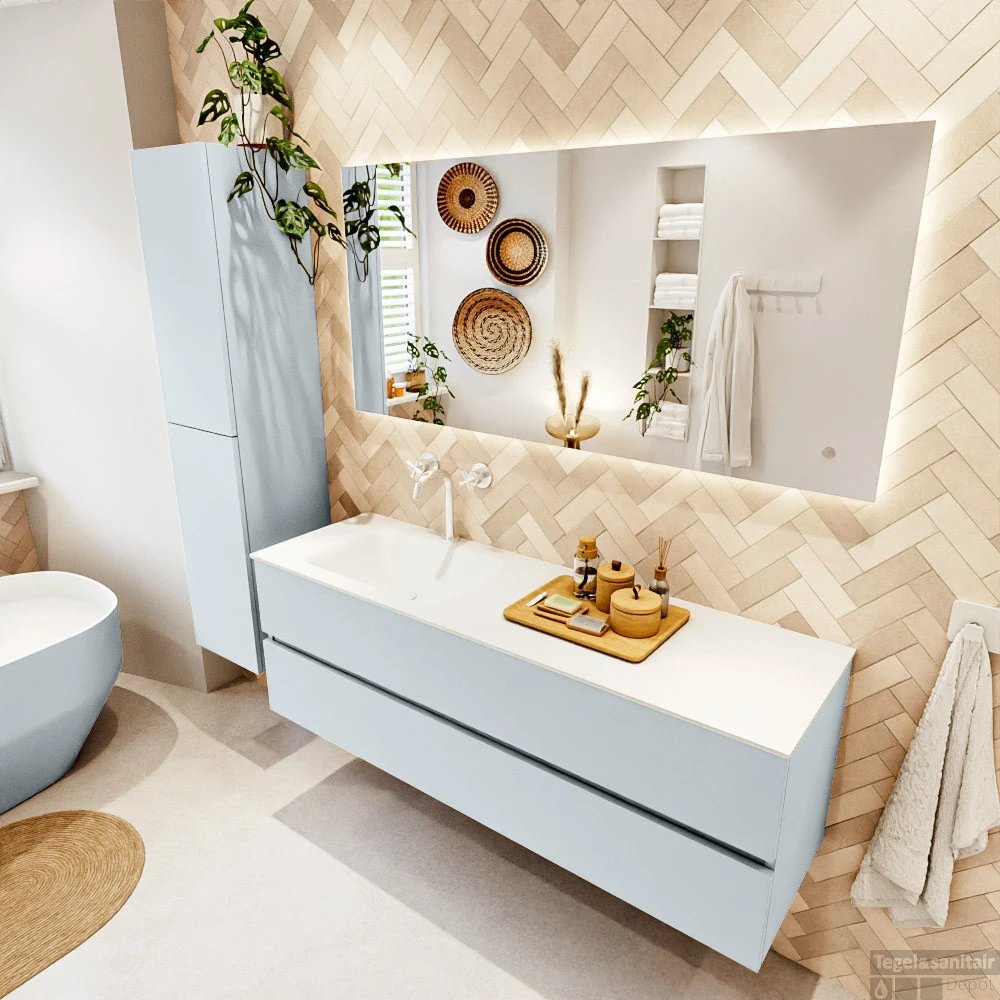 MONDIAZ VICA 150cm Badmeubel Onderkast Clay 2 Lades. Wastafel CLOUD Links 1 Kraangat, Kleur Talc. 5 MONDIAZ VICA 150cm Badmeubel Onderkast Clay 2 Lades. Wastafel CLOUD Links 1 Kraangat, Kleur Talc. - Afbeelding 3