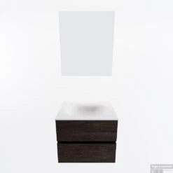 MONDIAZ VICA 60cm Badmeubel Onderkast Dark Brown 2 Lades. Wastafel Moon Midden Zonder Kraangat, Kleur Talc Met Spiegel LED. -Geberiter Meubels Geschaft badkamermeubel vica dark brown moon talc google11 0003