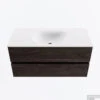 MONDIAZ VICA 100cm Badmeubel Onderkast Dark Brown 2 Lades. Wastafel MOON Midden Zonder Kraangat, Kleur Talc.