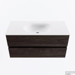 MONDIAZ VICA 100cm Badmeubel Onderkast Dark Brown 2 Lades. Wastafel MOON Midden Zonder Kraangat, Kleur Talc.