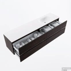 MONDIAZ VICA 190cm Badmeubel Onderkast Dark Brown 4 Lades. Wastafel MOON Rechts 1 Kraangat, Kleur Talc. -Geberiter Meubels Geschaft badkamermeubel vica dark brown moon talc google3 0097