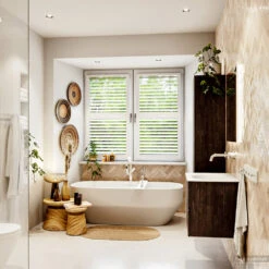 MONDIAZ VICA 60cm Badmeubel Onderkast Dark Brown 2 Lades. Wastafel Moon Midden Zonder Kraangat, Kleur Talc Met Spiegel LED. -Geberiter Meubels Geschaft badkamermeubel vica dark brown moon talc set3 0003