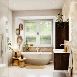 MONDIAZ VICA 100cm Badmeubel Onderkast Dark Brown 2 Lades. Wastafel MOON Midden Zonder Kraangat, Kleur Talc. -Geberiter Meubels Geschaft badkamermeubel vica dark brown moon talc set3 0013