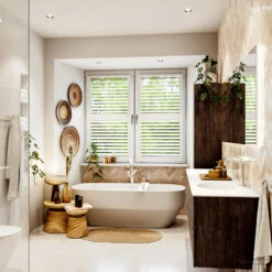 MONDIAZ VICA 190cm Badmeubel Onderkast Dark Brown 4 Lades. Wastafel MOON Rechts 1 Kraangat, Kleur Talc. -Geberiter Meubels Geschaft badkamermeubel vica dark brown moon talc set3 0097