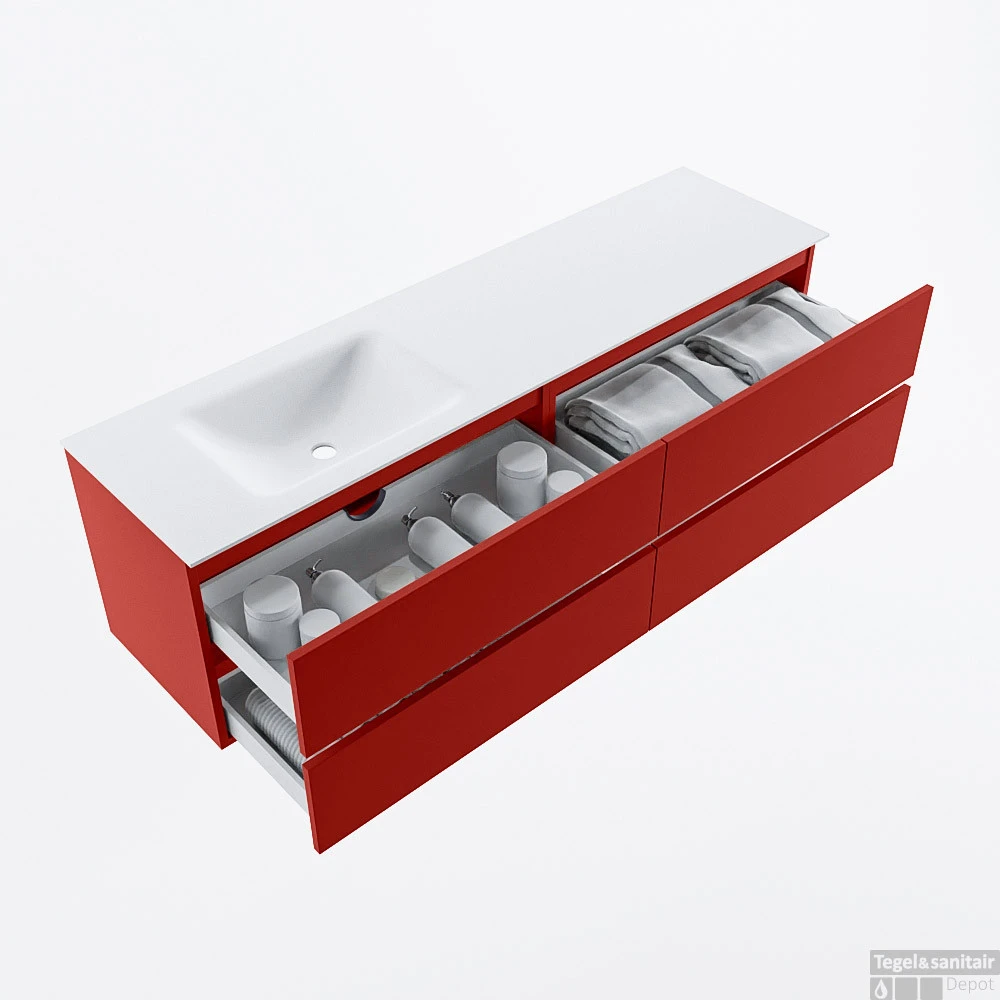 MONDIAZ VICA 170cm Badmeubel Onderkast Fire 4 Lades. Wastafel CLOUD Links 1 Kraangat, Kleur Talc. 4 MONDIAZ VICA 170cm Badmeubel Onderkast Fire 4 Lades. Wastafel CLOUD Links 1 Kraangat, Kleur Talc. - Afbeelding 2