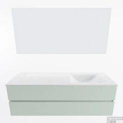 MONDIAZ VICA 150cm Badmeubel Onderkast Greey 2 Lades. Wastafel CLOUD Rechts 1 Kraangat, Kleur Talc Met Spiegel LED. -Geberiter Meubels Geschaft badkamermeubel vica greey cloud talc google11 0048