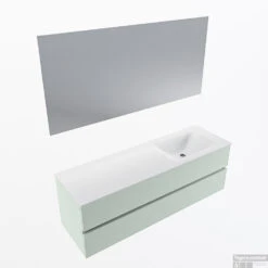 MONDIAZ VICA 150cm Badmeubel Onderkast Greey 2 Lades. Wastafel CLOUD Rechts 1 Kraangat, Kleur Talc Met Spiegel LED.