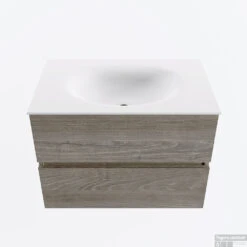 MONDIAZ VICA 70cm Badmeubel Onderkast Light Brown Grey 2 Lades. Wastafel MOON Midden Zonder Kraangat, Kleur Talc.