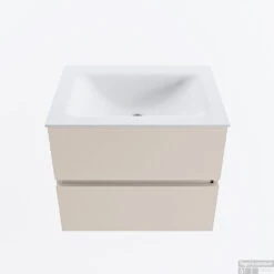 MONDIAZ VICA 60cm Badmeubel Onderkast Linen 2 Lades. Wastafel CLOUD Midden Zonder Kraangat, Kleur Talc.