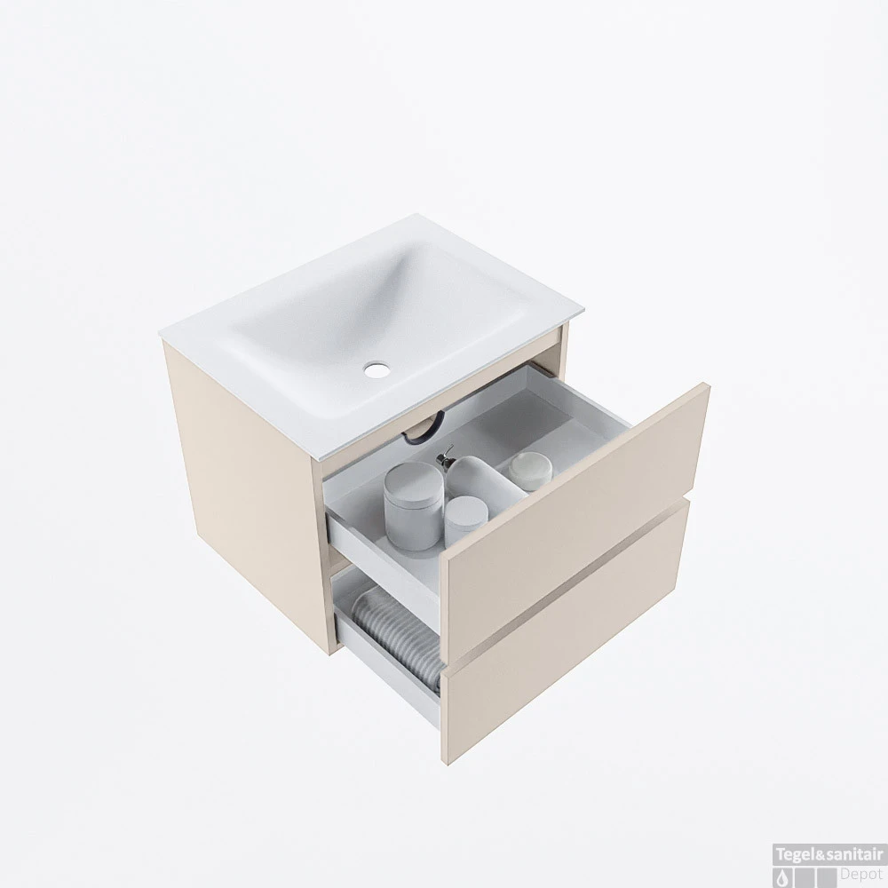 MONDIAZ VICA 60cm Badmeubel Onderkast Linen 2 Lades. Wastafel CLOUD Midden Zonder Kraangat, Kleur Talc. 4 MONDIAZ VICA 60cm Badmeubel Onderkast Linen 2 Lades. Wastafel CLOUD Midden Zonder Kraangat, Kleur Talc. - Afbeelding 2