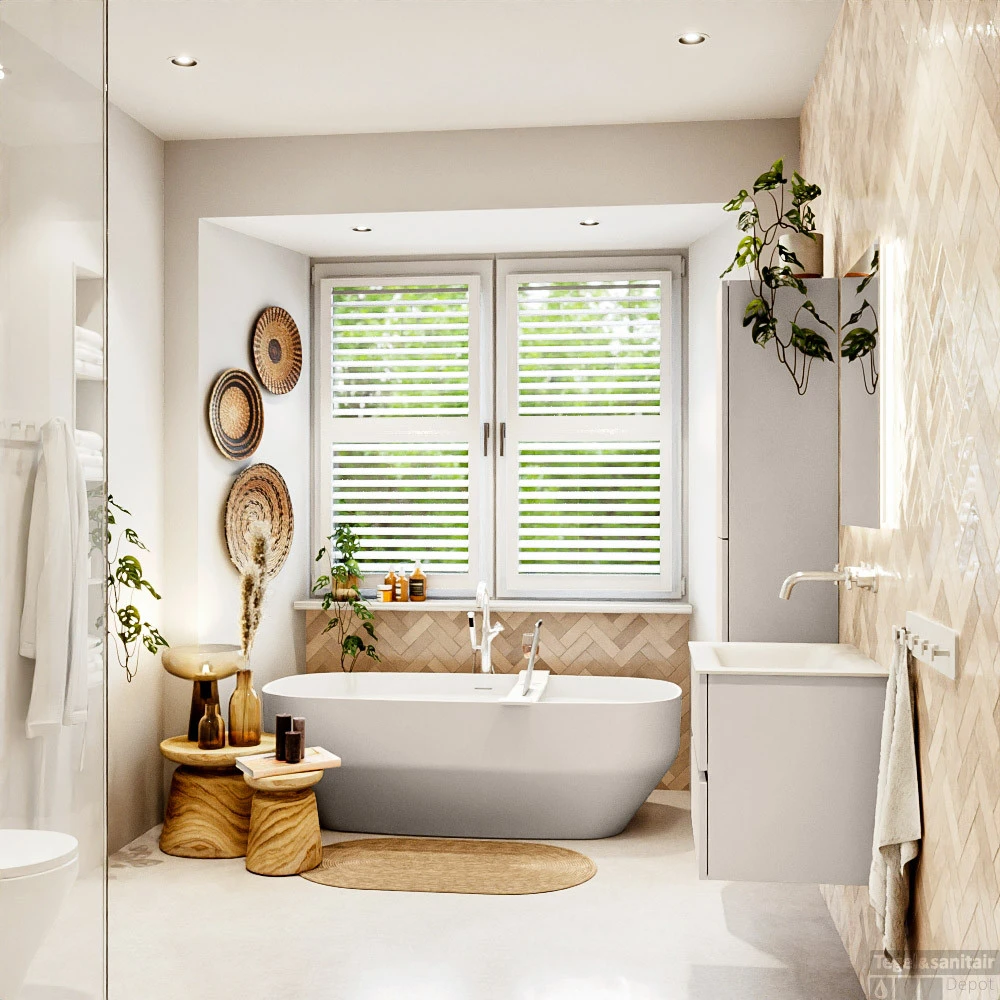 MONDIAZ VICA 60cm Badmeubel Onderkast Linen 2 Lades. Wastafel CLOUD Midden Zonder Kraangat, Kleur Talc. 8 MONDIAZ VICA 60cm Badmeubel Onderkast Linen 2 Lades. Wastafel CLOUD Midden Zonder Kraangat, Kleur Talc. - Afbeelding 6