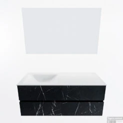 MONDIAZ VICA 120cm Badmeubel Onderkast Marquina 4 Lades. Wastafel CLOUD Links Zonder Kraangat, Kleur Talc Met Spiegel LED. -Geberiter Meubels Geschaft badkamermeubel vica marquina cloud talc google11 0057