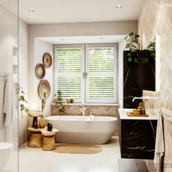 MONDIAZ VICA 120cm Badmeubel Onderkast Marquina 4 Lades. Wastafel CLOUD Links Zonder Kraangat, Kleur Talc Met Spiegel LED. -Geberiter Meubels Geschaft badkamermeubel vica marquina cloud talc set3 0057