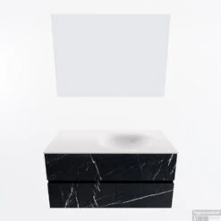 MONDIAZ VICA 100cm Badmeubel Onderkast Marquina 2 Lades. Wastafel Moon Rechts 1 Kraangat, Kleur Talc Met Spiegel LED. -Geberiter Meubels Geschaft badkamermeubel vica marquina moon talc google11 0012