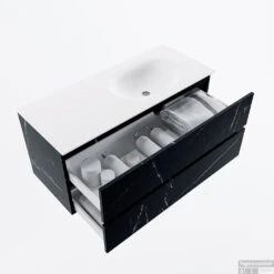 MONDIAZ VICA 110cm Badmeubel Onderkast Marquina 2 Lades. Wastafel MOON Rechts 1 Kraangat, Kleur Talc. -Geberiter Meubels Geschaft badkamermeubel vica marquina moon talc google3 0018