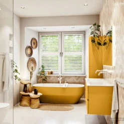 MONDIAZ VICA 120cm Badmeubel Onderkast Ocher 4 Lades. Wastafel CLOUD Dubbel Zonder Kraangat, Kleur Talc Met Spiegel LED. -Geberiter Meubels Geschaft badkamermeubel vica ocher cloud talc set3 0059