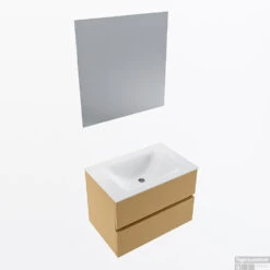 MONDIAZ VICA 70cm Badmeubel Onderkast Oro 2 Lades. Wastafel CLOUD Midden 1 Kraangat, Kleur Talc Met Spiegel LED.