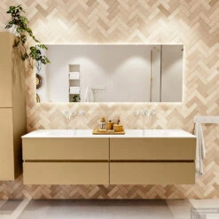 MONDIAZ VICA 180cm Badmeubel Onderkast Oro 4 Lades. Wastafel CLOUD Dubbel Zonder Kraangat, Kleur Talc. -Geberiter Meubels Geschaft badkamermeubel vica oro cloud talc set1 0095