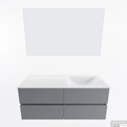 MONDIAZ VICA 120cm Badmeubel Onderkast Plata 4 Lades. Wastafel CLOUD Rechts 1 Kraangat, Kleur Talc Met Spiegel LED. -Geberiter Meubels Geschaft badkamermeubel vica plata cloud talc google11 0055