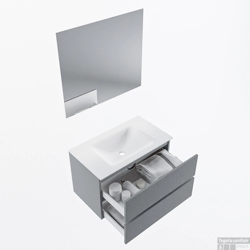 MONDIAZ VICA 80cm Badmeubel Onderkast Plata 2 Lades. Wastafel CLOUD Midden 1 Kraangat, Kleur Talc Met Spiegel LED. 4 MONDIAZ VICA 80cm Badmeubel Onderkast Plata 2 Lades. Wastafel CLOUD Midden 1 Kraangat, Kleur Talc Met Spiegel LED. - Afbeelding 2