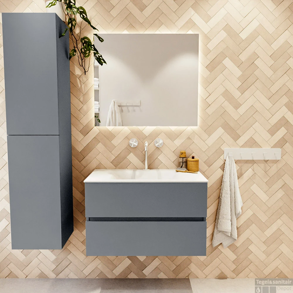 MONDIAZ VICA 80cm Badmeubel Onderkast Plata 2 Lades. Wastafel CLOUD Midden 1 Kraangat, Kleur Talc Met Spiegel LED. 7 MONDIAZ VICA 80cm Badmeubel Onderkast Plata 2 Lades. Wastafel CLOUD Midden 1 Kraangat, Kleur Talc Met Spiegel LED. - Afbeelding 5