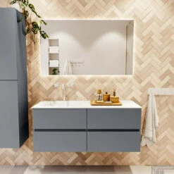 MONDIAZ VICA 120cm Badmeubel Onderkast Plata 4 Lades. Wastafel CLOUD Links 1 Kraangat, Kleur Talc. -Geberiter Meubels Geschaft badkamermeubel vica plata cloud talc set1 0054