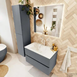 MONDIAZ VICA 80cm Badmeubel Onderkast Plata 2 Lades. Wastafel CLOUD Midden 1 Kraangat, Kleur Talc Met Spiegel LED. 12 MONDIAZ VICA 80cm Badmeubel Onderkast Plata 2 Lades. Wastafel CLOUD Midden 1 Kraangat, Kleur Talc Met Spiegel LED. -Geberiter Meubels Geschaft badkamermeubel vica plata cloud talc set2 0006