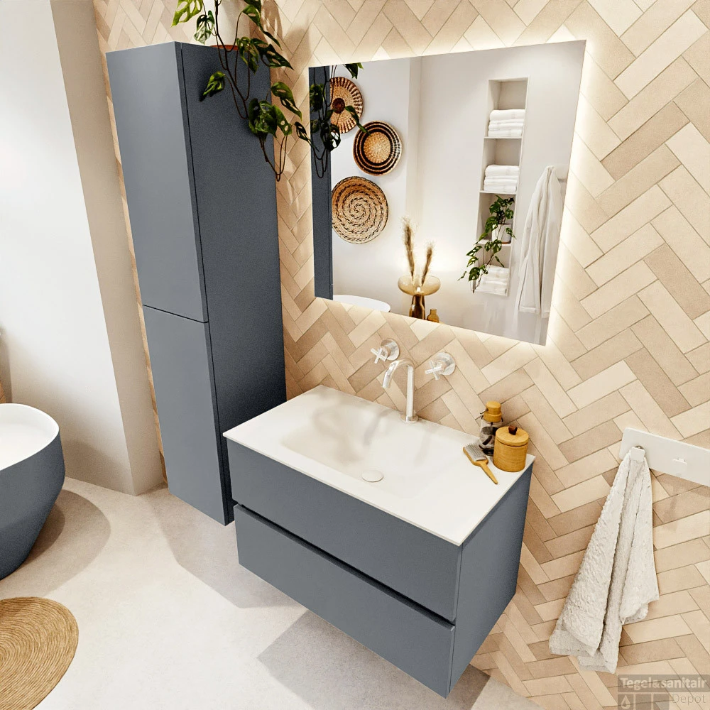 MONDIAZ VICA 80cm Badmeubel Onderkast Plata 2 Lades. Wastafel CLOUD Midden 1 Kraangat, Kleur Talc Met Spiegel LED. 5 MONDIAZ VICA 80cm Badmeubel Onderkast Plata 2 Lades. Wastafel CLOUD Midden 1 Kraangat, Kleur Talc Met Spiegel LED. - Afbeelding 3