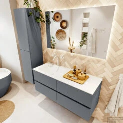 MONDIAZ VICA 120cm Badmeubel Onderkast Plata 4 Lades. Wastafel CLOUD Links 1 Kraangat, Kleur Talc. -Geberiter Meubels Geschaft badkamermeubel vica plata cloud talc set2 0054