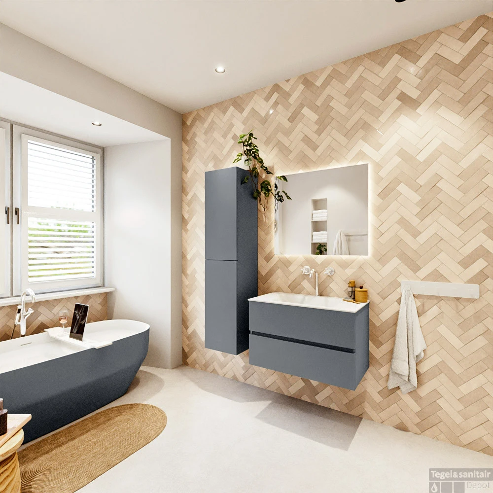 MONDIAZ VICA 80cm Badmeubel Onderkast Plata 2 Lades. Wastafel CLOUD Midden 1 Kraangat, Kleur Talc Met Spiegel LED. 9 MONDIAZ VICA 80cm Badmeubel Onderkast Plata 2 Lades. Wastafel CLOUD Midden 1 Kraangat, Kleur Talc Met Spiegel LED. - Afbeelding 7