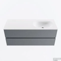 MONDIAZ VICA 120cm Badmeubel Onderkast Plata 2 Lades. Wastafel MOON Rechts 1 Kraangat, Kleur Talc.