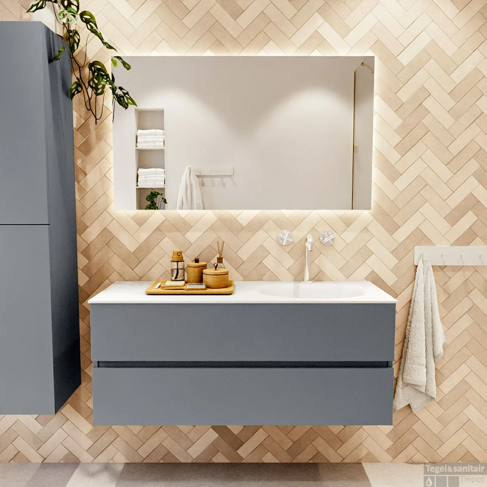 MONDIAZ VICA 120cm Badmeubel Onderkast Plata 2 Lades. Wastafel MOON Rechts 1 Kraangat, Kleur Talc. 7 MONDIAZ VICA 120cm Badmeubel Onderkast Plata 2 Lades. Wastafel MOON Rechts 1 Kraangat, Kleur Talc. - Afbeelding 5