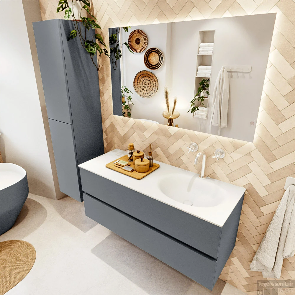 MONDIAZ VICA 120cm Badmeubel Onderkast Plata 2 Lades. Wastafel MOON Rechts 1 Kraangat, Kleur Talc. 5 MONDIAZ VICA 120cm Badmeubel Onderkast Plata 2 Lades. Wastafel MOON Rechts 1 Kraangat, Kleur Talc. - Afbeelding 3