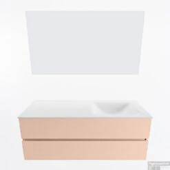 MONDIAZ VICA 130cm Badmeubel Onderkast Rosee 2 Lades. Wastafel CLOUD Rechts 1 Kraangat, Kleur Talc Met Spiegel LED. -Geberiter Meubels Geschaft badkamermeubel vica rosee cloud talc google11 0032