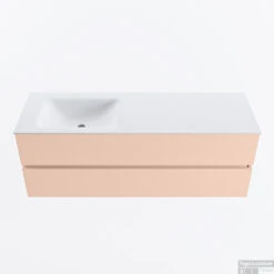 MONDIAZ VICA 140cm Badmeubel Onderkast Rosee 2 Lades. Wastafel CLOUD Links 1 Kraangat, Kleur Talc.