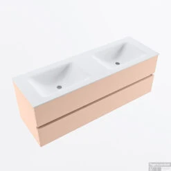 MONDIAZ VICA 140cm Badmeubel Onderkast Rosee 2 Lades. Wastafel CLOUD Dubbel 2 Kraangaten, Kleur Talc. -Geberiter Meubels Geschaft badkamermeubel vica rosee cloud talc google2 0041